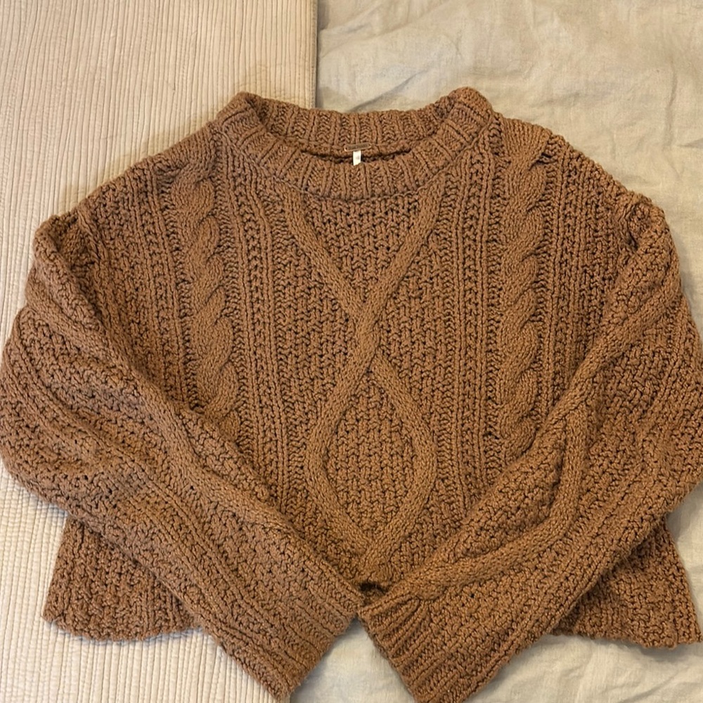 Free People Cozy Cable Knit Sweater - Brown